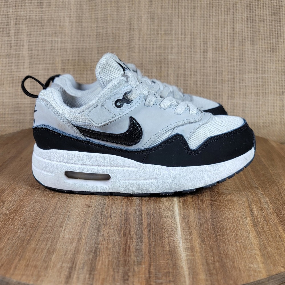 Nike Air Max 1 EasyOn Sneakers White Pure Platinum Black Kids Size 11C